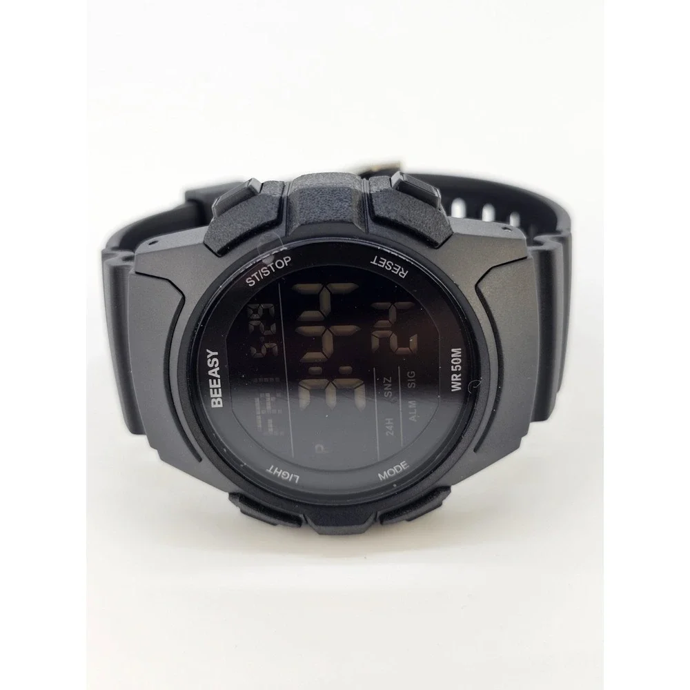 Beeasy Men's‎ Digital Sports Watch 49MM Black Plastic Bands Light Working